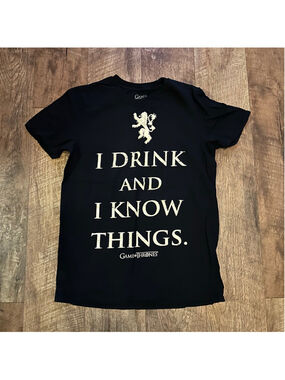 Game of Thrones Black "I Drink and I Know Things" Short Sleeve Tee S Summer